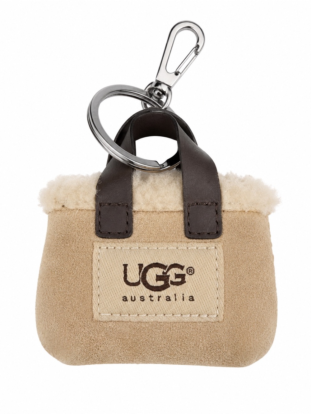 UGG Australia Mini Tote Bag Keychain Charm Sherpa Suede Beige Brown